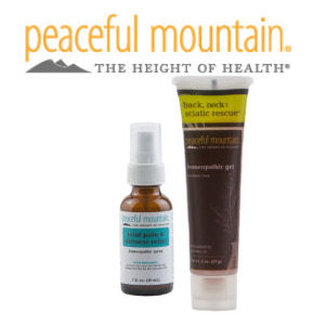 Peaceful Mountain logo with products